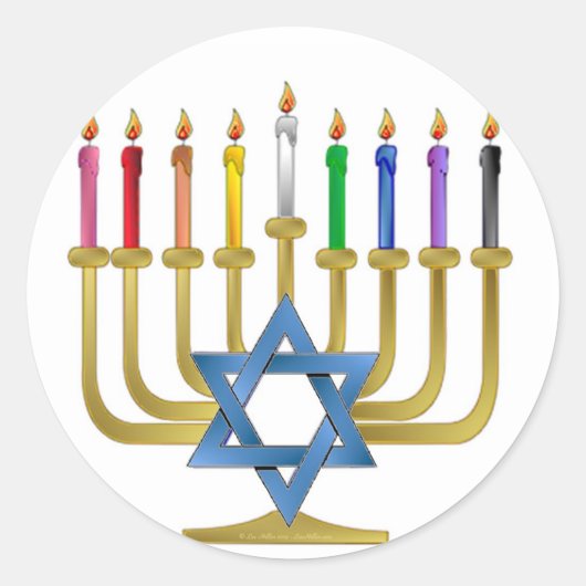 Hanukkah Rainbow Candles Gold Menorah Ronde Sticker (Voorkant)
