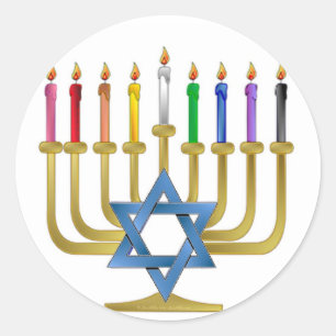Hanukkah Rainbow Candles Gold Menorah Ronde Sticker