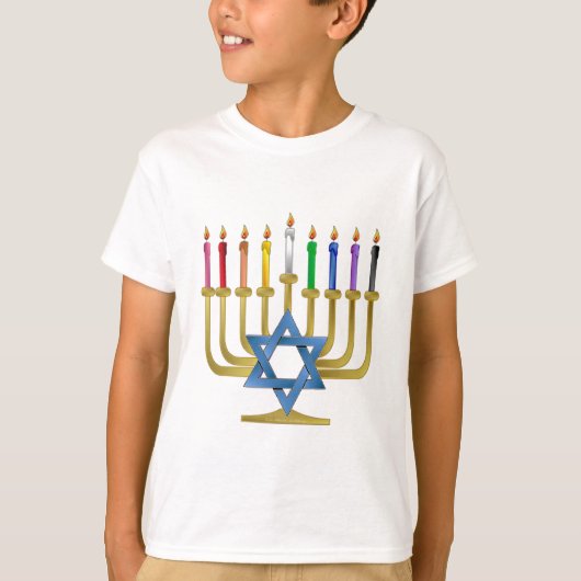 Hanukkah Rainbow Candles Gold Menorah T-shirt (Voorkant)