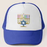 Hanukkah Rainbow Candles Gold Menorah Trucker Pet<br><div class="desc">U bekijkt het Lee Hiller Design Collectie van Home en Kantoor Decor,  Apparel,  Gifts en Collectibles. De Design zijn onder meer Lee Hiller Photography en Mixed Media Digital Art Collectie. Je kunt haar Natuur fotografie uitzichten op http://HikeOurPlanet.com/ en haar wandelende blog volgen in Hot Springs National Park.</div>