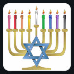Hanukkah Rainbow Candles Gold Menorah Vierkante Sticker<br><div class="desc">U bekijkt het Lee Hiller Design Collectie van Home en Kantoor Decor,  Apparel,  Gifts en Collectibles. De Design zijn onder meer Lee Hiller Photography en Mixed Media Digital Art Collectie. Je kunt haar Natuur fotografie uitzichten op http://HikeOurPlanet.com/ en haar wandelende blog volgen in Hot Springs National Park.</div>