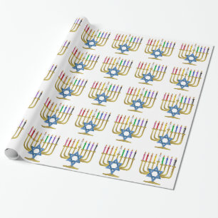 Hanukkah Regenboog Kaarsen Gouden Menora Cadeaupapier