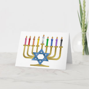 Hanukkah Regenboog Kaarsen Gouden Menora Feestdagen Kaart