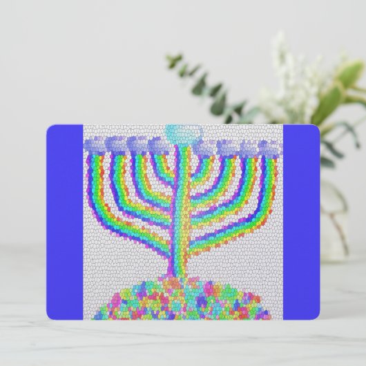Hanukkah regenboog menorah feestdagenkaart (Staand voorkant)