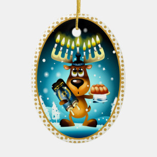 Hanukkah Reindeer Celebrates Chrismukkah Keramisch Ornament