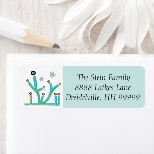 Hanukkah Return Labels "Menorah Bling Turquoise" (Insitu)