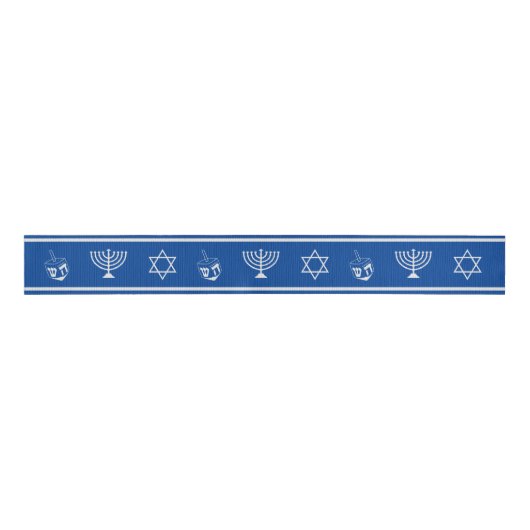 Hanukkah Ribbon | Menorah, ster van David, Dreidel Grosgrain Lint (Voorkant)