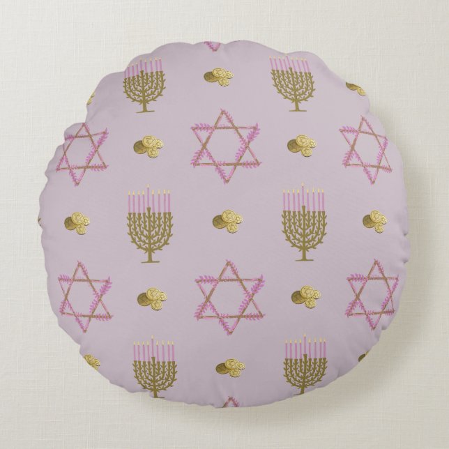 Hanukkah Rond Kussen (Voorkant)