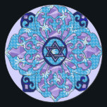 Hanukkah Ronde Sticker<br><div class="desc">Blauwen van alle schoppen,  lila en lavender in een bloesvorm met een zeszijdige ster in het midden is een geweldige manier om Hanoeka te vieren en tegelijkertijd je individualiteit tot uitdrukking te brengen.</div>