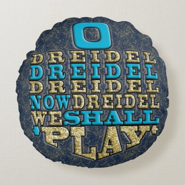 Hanukkah Round Pillow "O Dreidel Dreidel Dreidel" Rond Kussen (Voorkant)