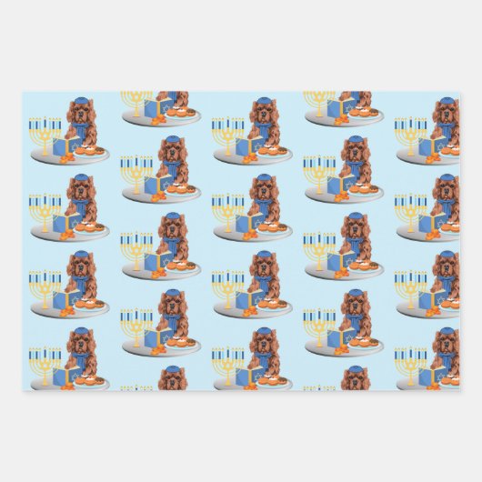 Hanukkah Ruby Cavalier King Charles Spaniel Inpakpapier Vel (Voorkant 3)