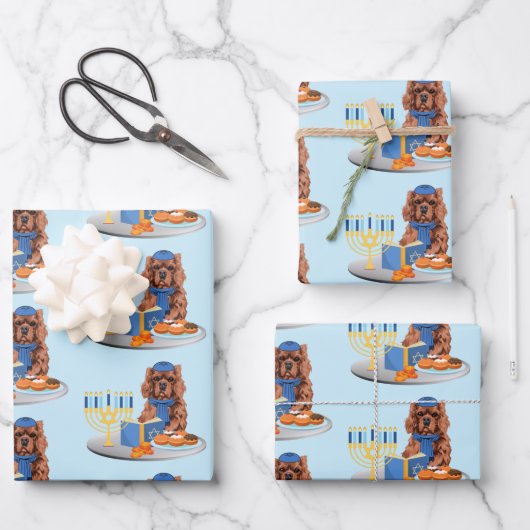 Hanukkah Ruby Cavalier King Charles Spaniel Inpakpapier Vel (Voorkant)
