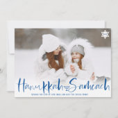 Hanukkah Sameach bedekking script menorah foto Feestdagenkaart (Voorkant)