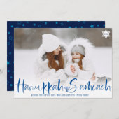 Hanukkah Sameach bedekking script menorah foto Feestdagenkaart (Voorkant / Achterkant)