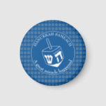 HANUKKAH SAMEACH | Dreidel | Chanukah Magneet<br><div class="desc">Stylish HANUKKAH SAMEACH fridge magnet met faux Silver Star van David in een betegeld patroon en een groot wit dessin in het midden. De achtergrondkleur is Tekhelet Blue. De tekst leest HANUKKAH SAMEACH bij de bovenkant en een GREAT MIRACLE die bij de bodem is GEBEURD. Beide zijn als u door...</div>