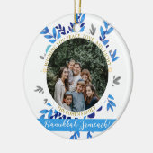 Hanukkah Sameach | Eenvoudige Chanoeka familie fot Keramisch Ornament (Links)