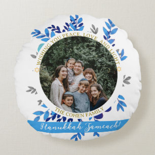 Hanukkah Sameach   Eenvoudige Chanoeka familie fot Rond Kussen