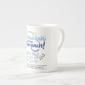 Hanukkah Sameach | Eenvoudige Elegante Chanoeka fa Porselein Kop (Voorkant rechts)