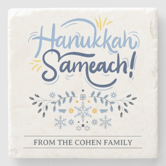 Hanukkah Sameach | Eenvoudige Elegante Chanoeka fa Stenen Onderzetter (Voorkant)