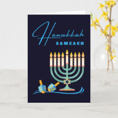 Hanukkah Sameach Menorah en Dreidels Kaart (Gele Bloem)