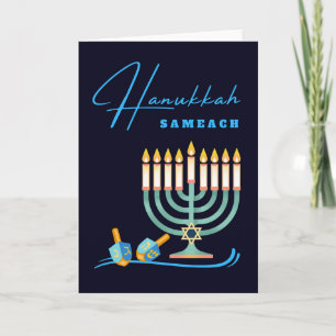 Hanukkah Sameach Menorah en Dreidels Kaart