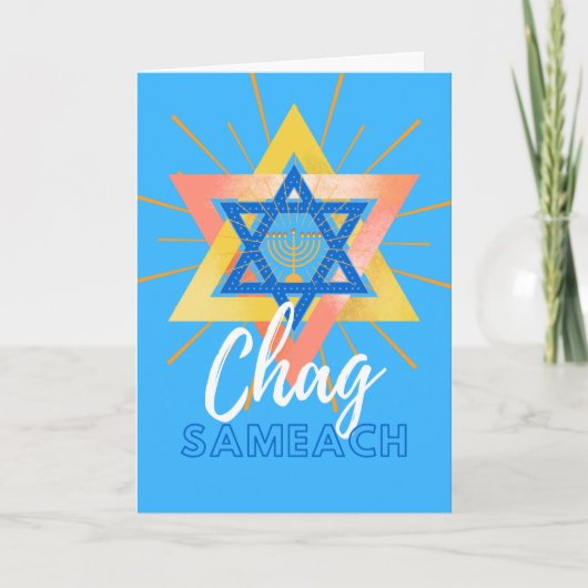 Hanukkah Sameach Menorah Star van David Card Kaart (Voorkant)