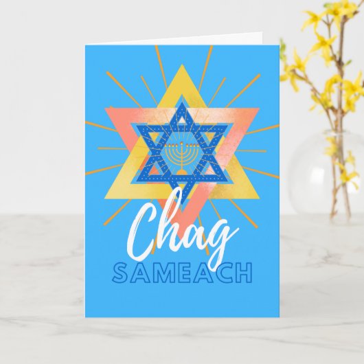 Hanukkah Sameach Menorah Star van David Card Kaart (Gele Bloem)
