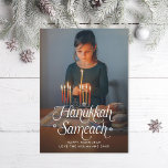 Hanukkah Sameach Star of David Photo Feestdagenkaart<br><div class="desc">Hanukkah Sameach in fun hand-written style type; also available in foil print</div>