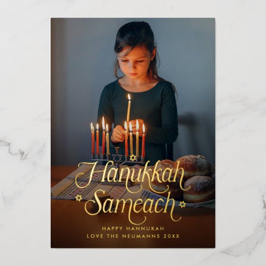 Hanukkah Sameach Star of David Photo Folie Feestdagenkaart (Voorkant)