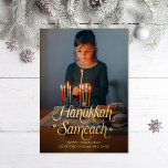Hanukkah Sameach Star of David Photo Folie Feestdagenkaart<br><div class="desc">Hanukkah Sameach in fun hand-written style type; also available in flat ink</div>