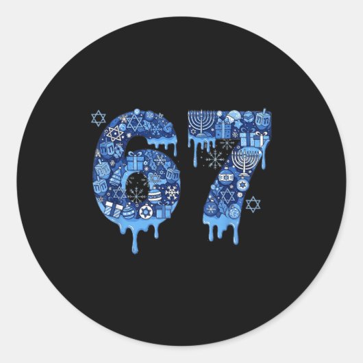 Hanukkah Six Seven 67 Meme Funny Dreidel Menorah S Ronde Sticker (Voorkant)