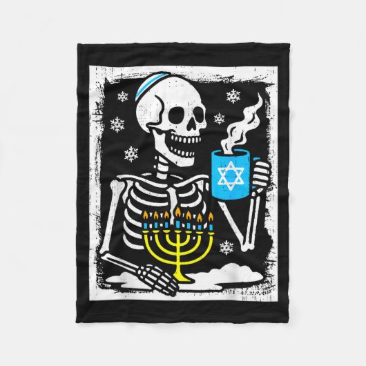 Hanukkah Skeleton Coffee Dreidel Jewish Menorah Ch Fleece Deken (Voorkant)