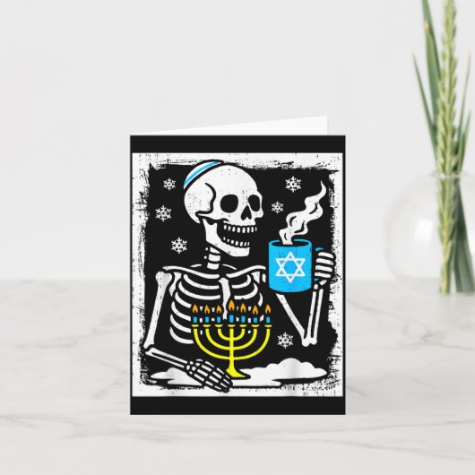 Hanukkah Skeleton Coffee Dreidel Jewish Menorah Ch Kaart (Voorkant)