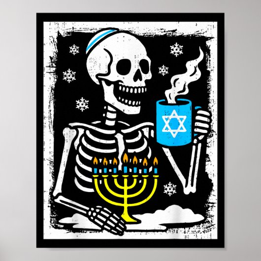 Hanukkah Skeleton Coffee Dreidel Jewish Menorah Ch Poster (Voorkant)