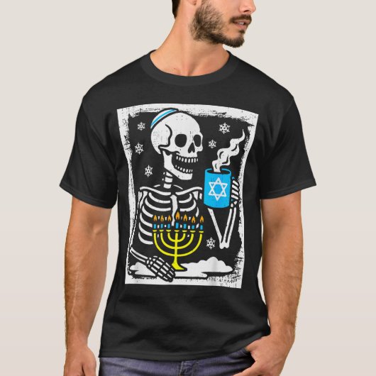 Hanukkah Skeleton Coffee Dreidel Jewish Menorah Ch T-shirt (Voorkant)