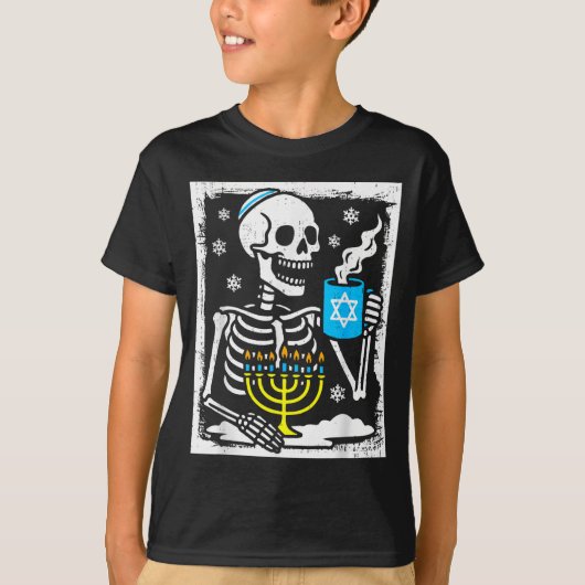 Hanukkah Skeleton Coffee Dreidel Jewish Menorah Ch T-shirt (Voorkant)