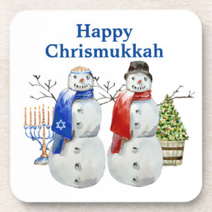 Hanukkah Sneeuwman Christmas Chrismukkah  Bier Onderzetter