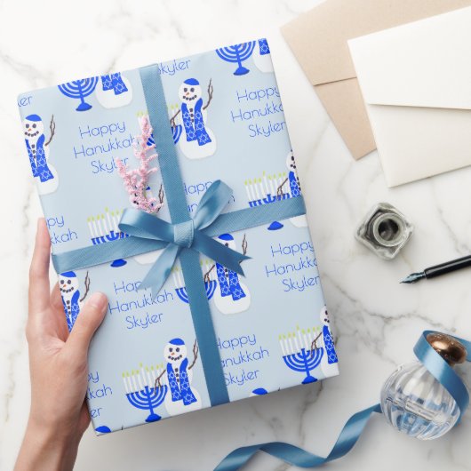 Hanukkah Snowman Chrismukkah Naam en boodschap Cadeaupapier (Geschenken)