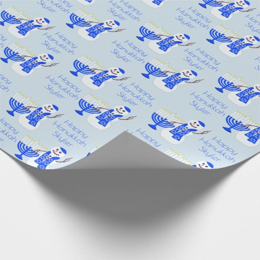 Hanukkah Snowman Chrismukkah Naam en boodschap Cadeaupapier (Hoek)