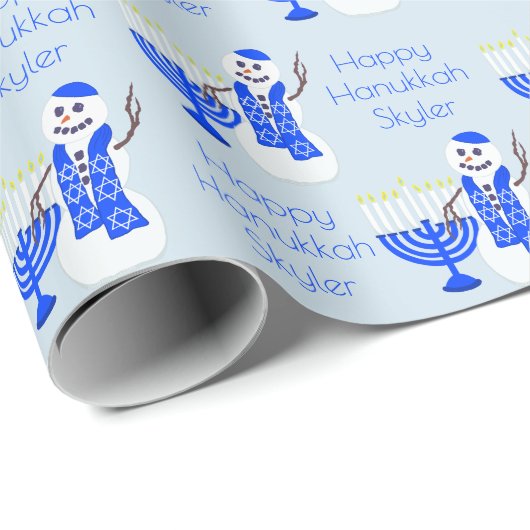 Hanukkah Snowman Chrismukkah Naam en boodschap Cadeaupapier (Rol Hoek)