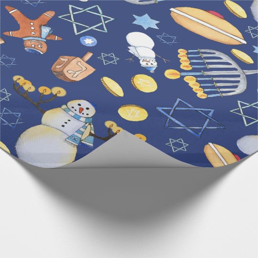 Hanukkah Snowman en Menorah Verpakkingspapier Cadeaupapier (Hoek)
