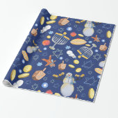 Hanukkah Snowman en Menorah Verpakkingspapier Cadeaupapier (Uitgerold)