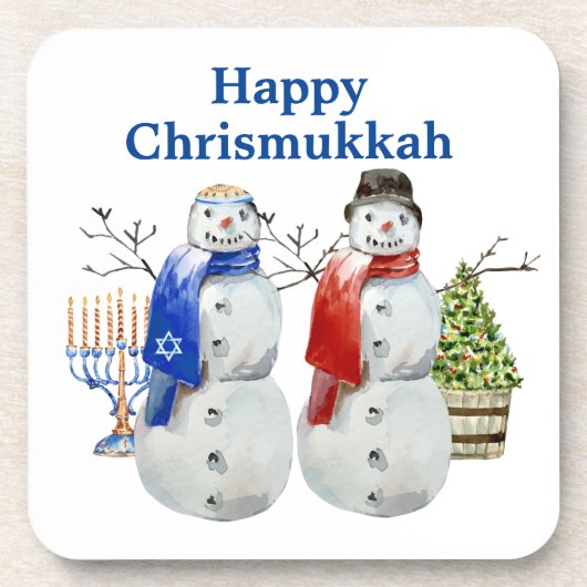 Hanukkah Snowman Kerstmis Chrismukkah Bier Onderzetter (Voorkant)