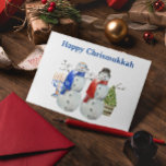 Hanukkah Snowman Kerstmis Chrismukkah Feestdagen Kaart<br><div class="desc">Dit ontwerp kan op het gebied worden gepersonaliseerd dat door de foto en/of tekst te veranderen wordt verstrekt. Of het kan worden aangepast door te klikken deze Sjabloon personaliseert en dan de klik te kiezen om verdere optie aan te passen en de kleur van de achtergrond te schrappen of te...</div>