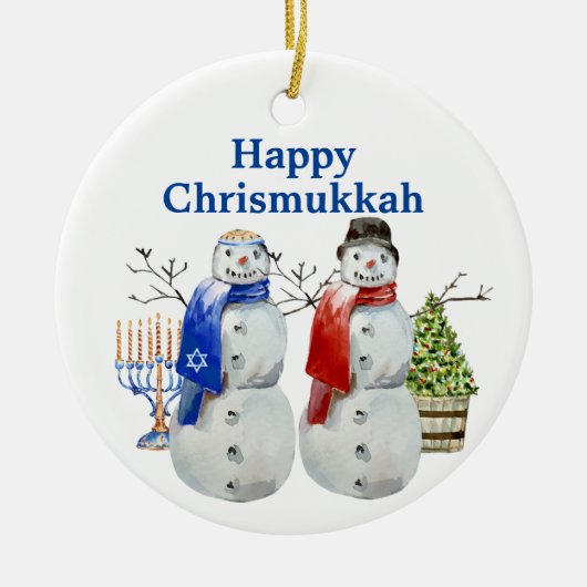 Hanukkah Snowman Kerstmis Chrismukkah Keramisch Ornament (Voorkant)