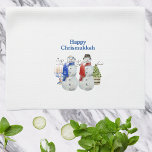 Hanukkah Snowman Kerstmis Chrismukkah Theedoek<br><div class="desc">Dit ontwerp kan worden gepersonaliseerd door de Edit optie van het Ontwerp te kiezen. Je kunt ook overdragen naar andere objecten. Neem contact met me op via colorflowcreations@gmail.com of gebruik de chatoptie bovenaan de pagina als u dit ontwerp op een ander product wilt plaatsen of hulp nodig hebt. Bekijk meer...</div>
