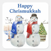 Hanukkah Snowman Kerstmis Chrismukkah Vierkante Sticker (Voorkant)
