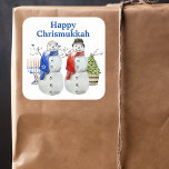 Hanukkah Snowman Kerstmis Chrismukkah Vierkante Sticker<br><div class="desc">Dit ontwerp kan op het gebied worden gepersonaliseerd dat door de foto en/of tekst te veranderen wordt verstrekt. Of het kan worden aangepast door te klikken deze Sjabloon personaliseert en dan de klik te kiezen om verdere optie aan te passen en de kleur van de achtergrond te schrappen of te...</div>