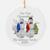 Hanukkah Snowman Kerstmis Onze eerste Chrismukkah Keramisch Ornament (Achterkant)