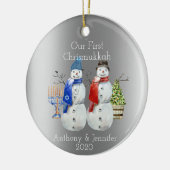 Hanukkah Snowman Kerstmis Onze eerste Chrismukkah  Keramisch Ornament (Links)